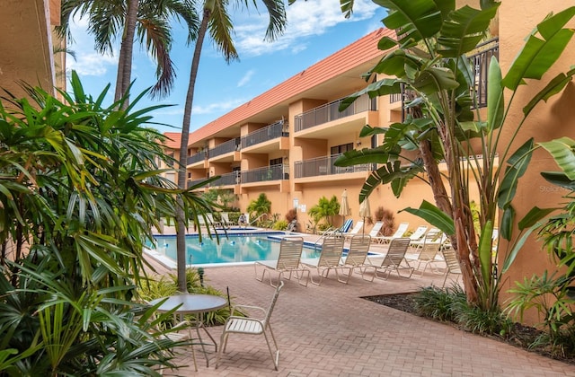 view of pool featuring a patio