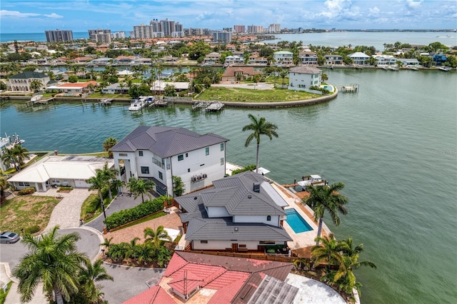 aerial view with a water view