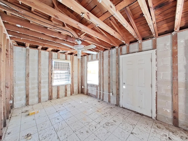 misc room featuring ceiling fan