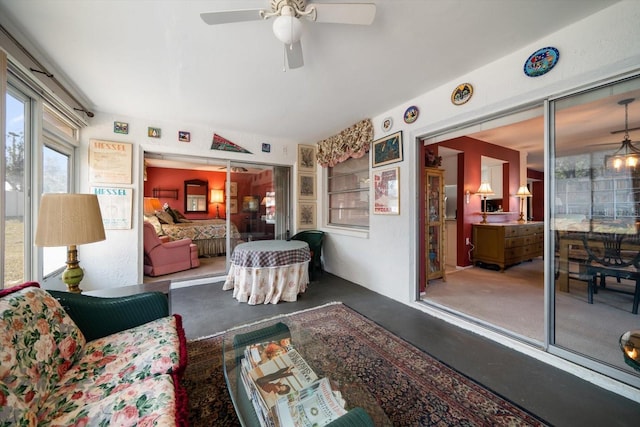 living room featuring ceiling fan