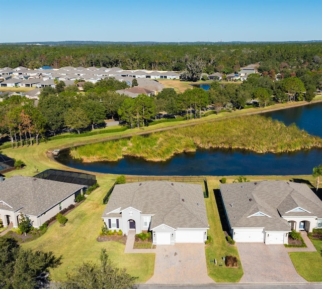 aerial view with a water view