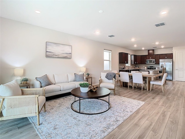 living room with light hardwood / wood-style floors