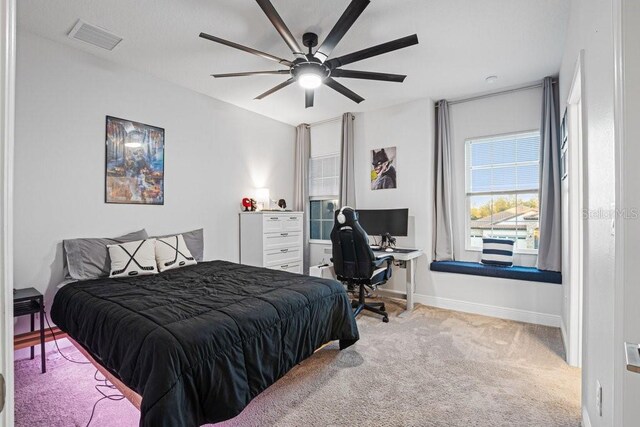 13019 Paddock Wood Pl, Riverview, FL 33579 - bedroom with carpet, a desk, and a ceiling fan