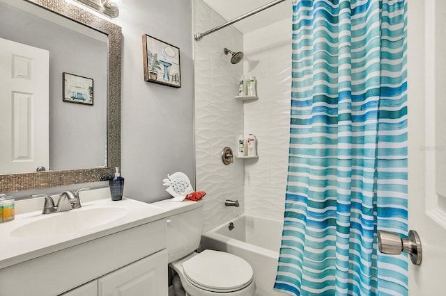 full bathroom featuring vanity, toilet, and shower / tub combo with curtain