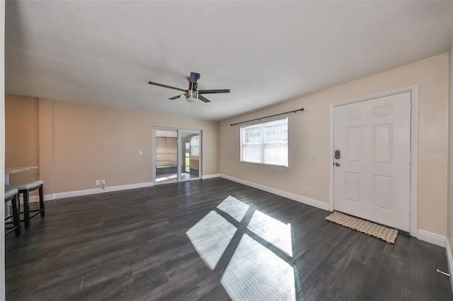 entrance foyer featuring ceiling fan and dark hardwood / wood-style flooring