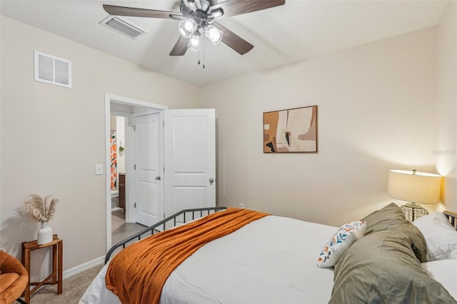 bedroom featuring carpet floors and ceiling fan