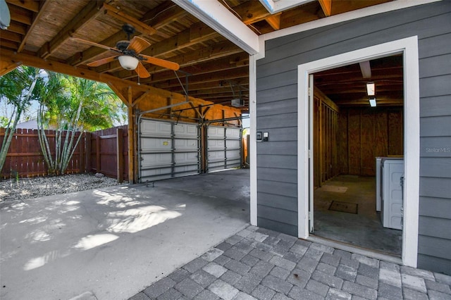 garage featuring ceiling fan