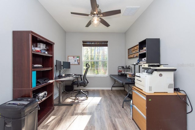 office area featuring ceiling fan and wood-type flooring