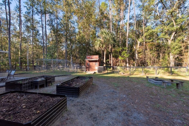 view of yard featuring a storage unit