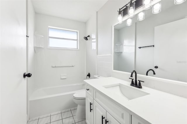 full bathroom featuring shower / bathing tub combination, tile patterned flooring, vanity, and toilet