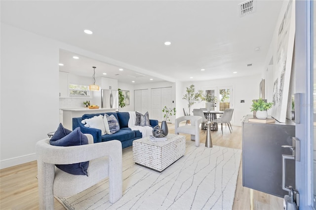 living room with light wood-type flooring