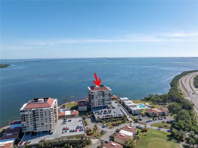 aerial view with a water view