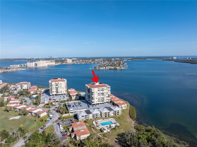 bird's eye view featuring a water view