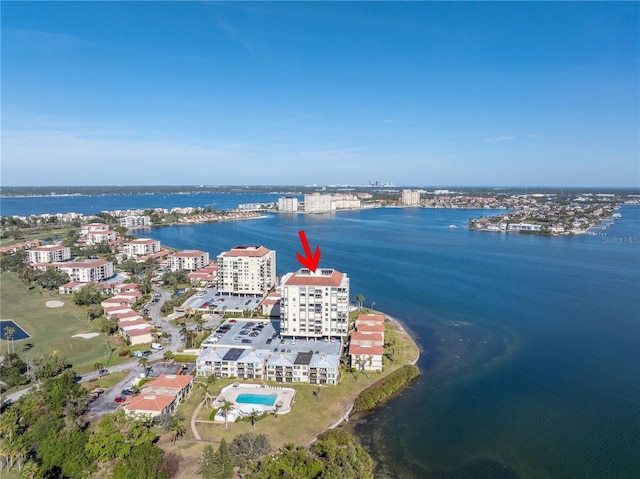 aerial view featuring a water view