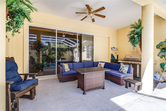 view of patio featuring outdoor lounge area and ceiling fan