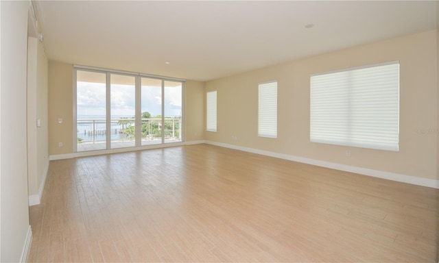 unfurnished room featuring expansive windows and light wood-type flooring