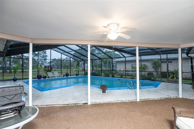 view of pool featuring a lanai and a patio area