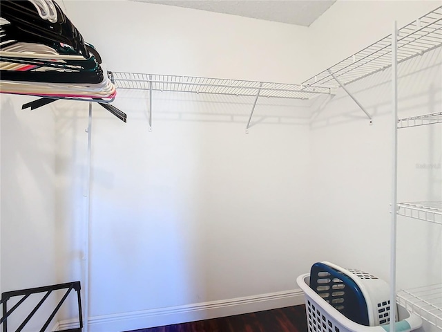 walk in closet featuring dark wood-type flooring