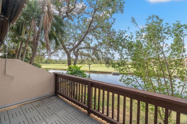 deck featuring a water view