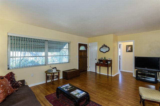 living room with dark wood-type flooring