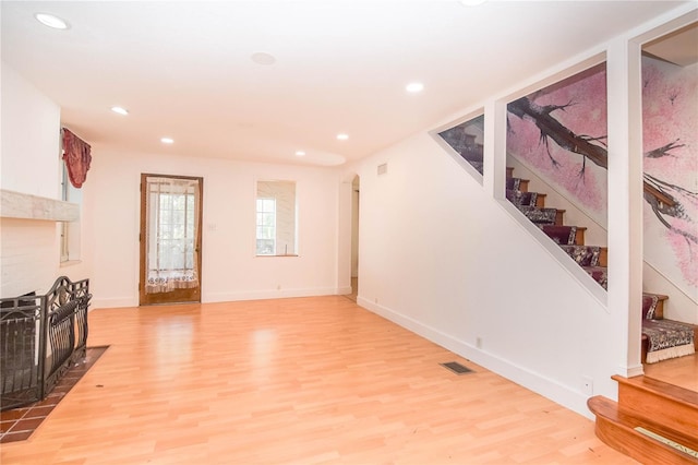 living room featuring light wood-type flooring