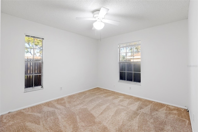 unfurnished room featuring carpet floors, a healthy amount of sunlight, and a textured ceiling