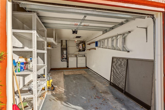 interior space featuring electric water heater and washer and dryer