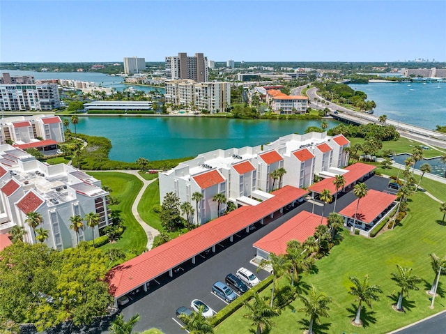 aerial view with a water view