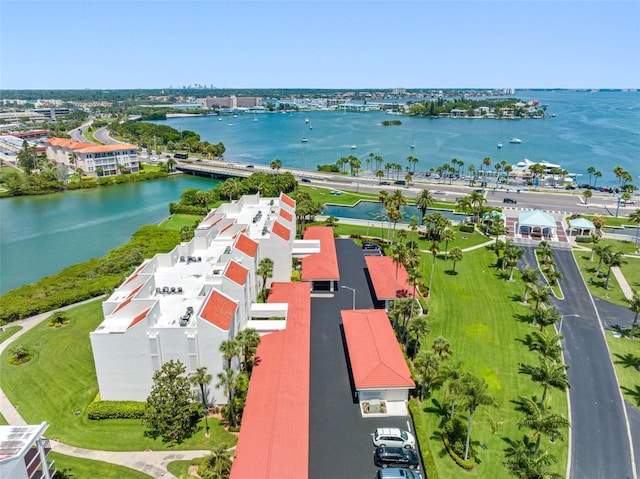 aerial view with a water view