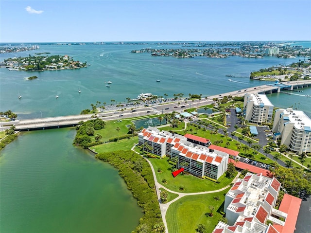 aerial view with a water view