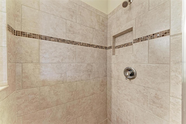 interior details with a tile shower