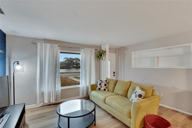 living room featuring light wood-type flooring