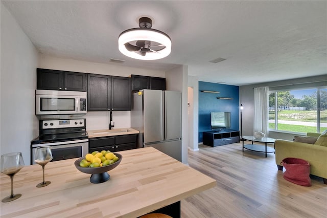6524 14th St N, Saint Petersburg, FL 33702 - kitchen with appliances with stainless steel finishes, light wood finished floors, open floor plan, a sink, and light countertops