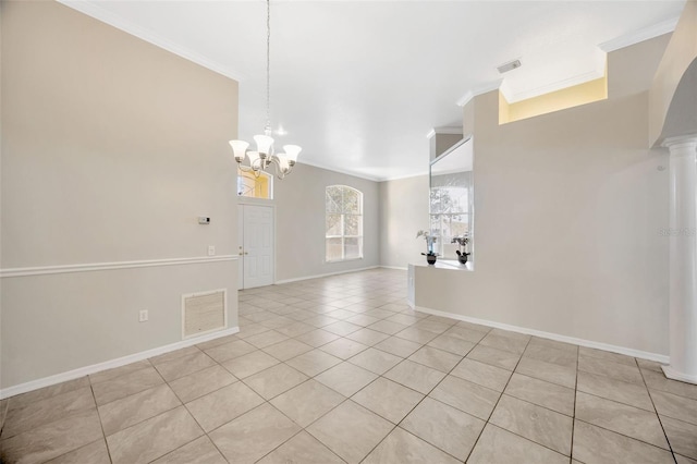 interior space with a notable chandelier and ornamental molding