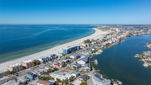 aerial view with a view of the beach and a water view