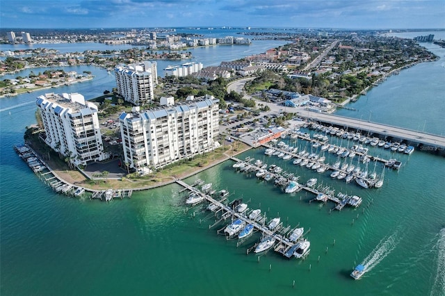 bird's eye view featuring a water view