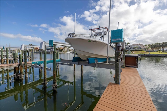 view of dock with a water view