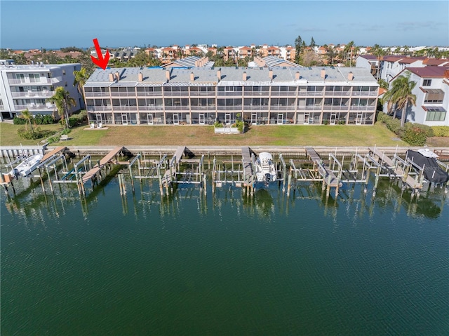 property view of water with a dock