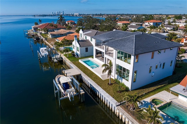 aerial view with a water view