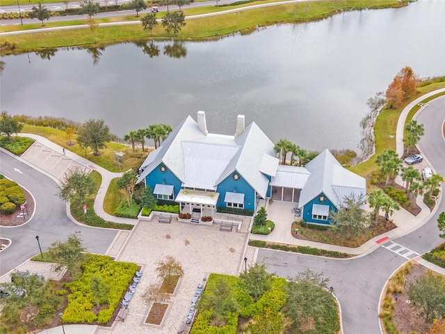 aerial view with a water view