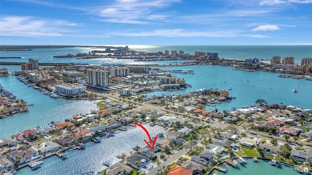 aerial view featuring a water view