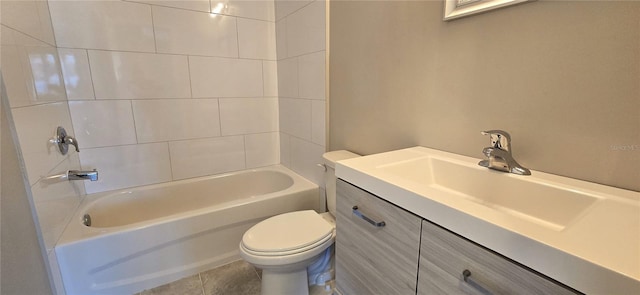 full bathroom with vanity, toilet, and tiled shower / bath combo