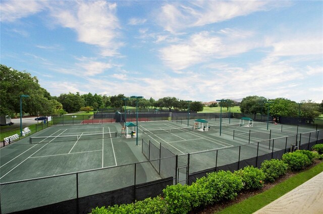 view of tennis court with fence