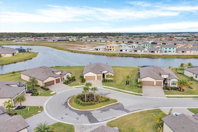 aerial view with a water view