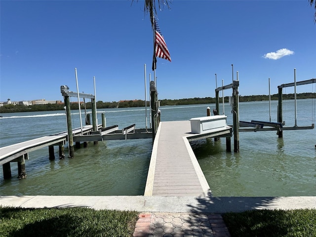 view of dock with a water view