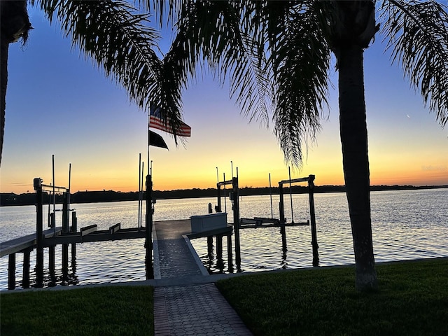 view of dock with a water view