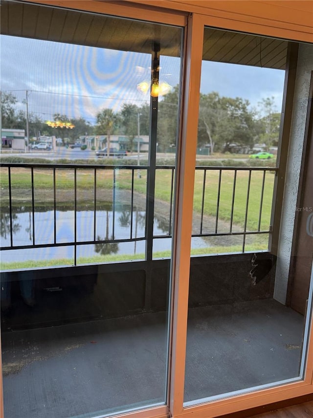 entryway featuring a water view