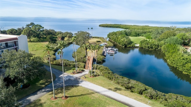 aerial view featuring a water view