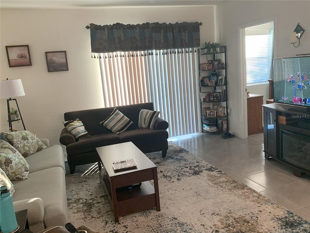 view of tiled living area