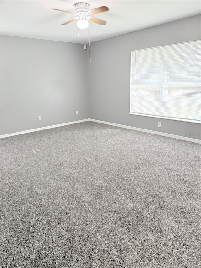 empty room with ceiling fan and carpet floors